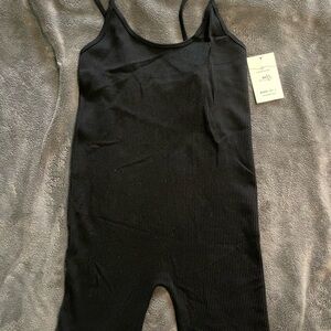 Black Ribbed Seamless Romper